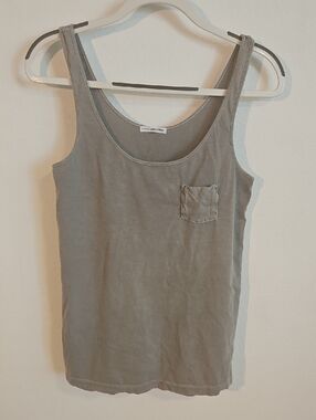 James Perse Olive Gray Toupe Scoop Neck Tank with Chest Pocket Sz 2